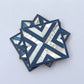 Set of four square wood coasters inlaid with mother of pearl in a geometric pattern, fair trade handmade, arabesque marquetry