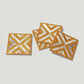 Set of four square wood coasters inlaid with mother of pearl in a geometric pattern, fair trade handmade, arabesque marquetry