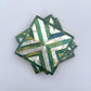 Set of four square wood coasters inlaid with mother of pearl in a geometric pattern, fair trade handmade, arabesque marquetry