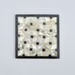 Set of four square wood coasters inlaid with mother of pearl in a geometric pattern, fair trade handmade, arabesque marquetry