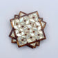 Set of four geometric patterned arabesque wood coasters inlaid with mother of pearl, marquetry, fair trade