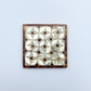 Set of four geometric patterned arabesque wood coasters inlaid with mother of pearl, marquetry, fair trade