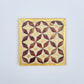 Set of four square wood coasters inlaid with mother of pearl in a geometric pattern, fair trade handmade, arabesque marquetry