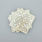 Set of four geometric patterned arabesque wood coasters inlaid with mother of pearl, marquetry, fair trade