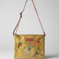 Mustard handbag with floral and animal hand embroidery on satin, fair trade, sustainable fashion