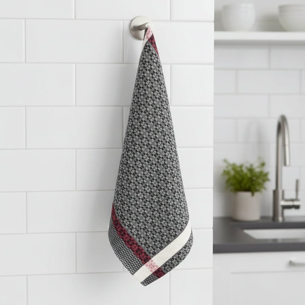 Handwoven Black & White Plaid Kitchen Towel