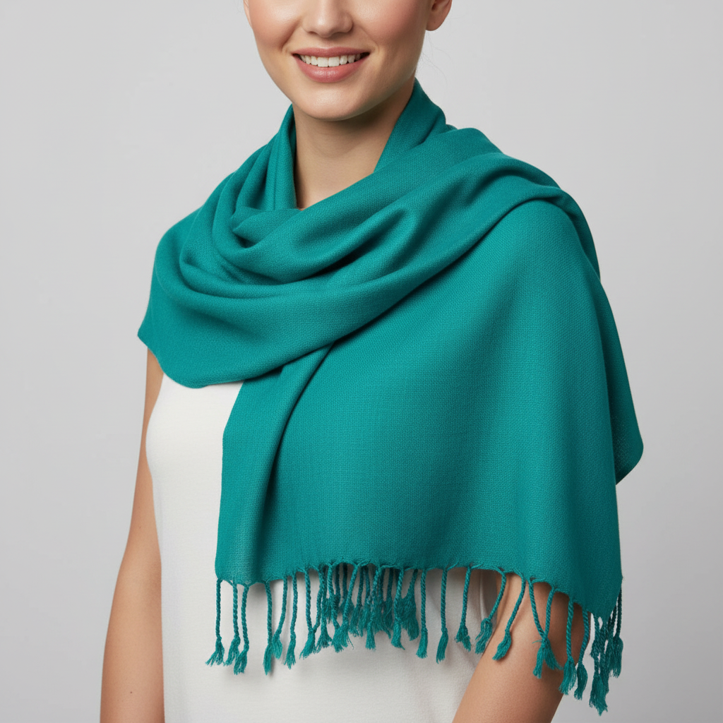 Dandarah Fair Trade Solid Handwoven Bamboo Viscose Scarf, Aqua, Ethically Handmade