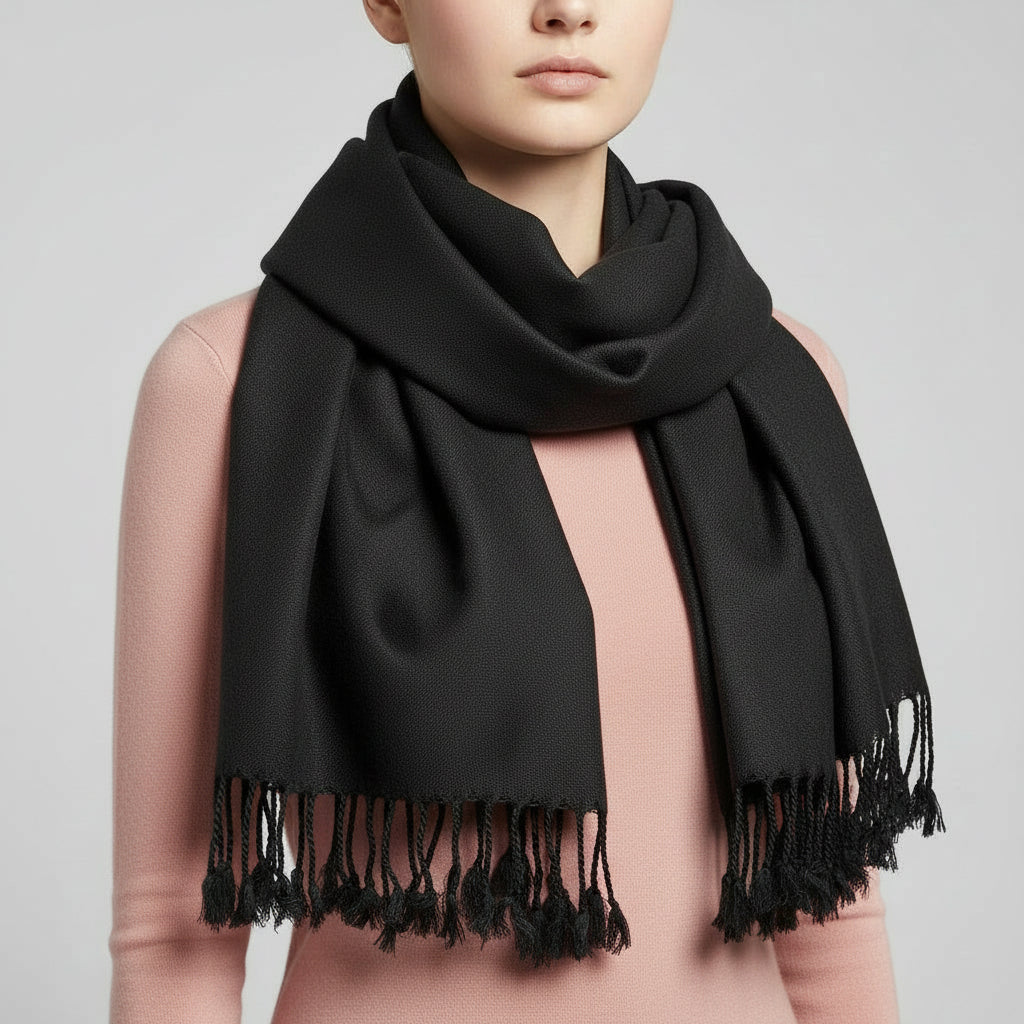 Dandarah Fair Trade Solid Handwoven Bamboo Viscose Scarf, Black, Ethically Handmade