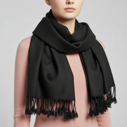 Dandarah Fair Trade Solid Handwoven Bamboo Viscose Scarf, Black, Ethically Handmade