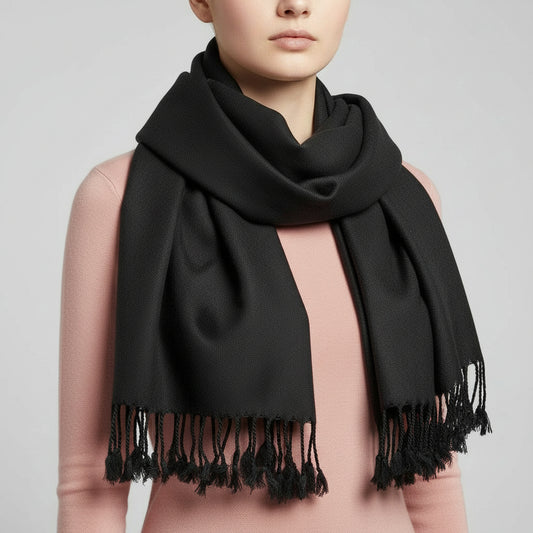 Dandarah Fair Trade Solid Handwoven Bamboo Viscose Scarf, Black, Ethically Handmade