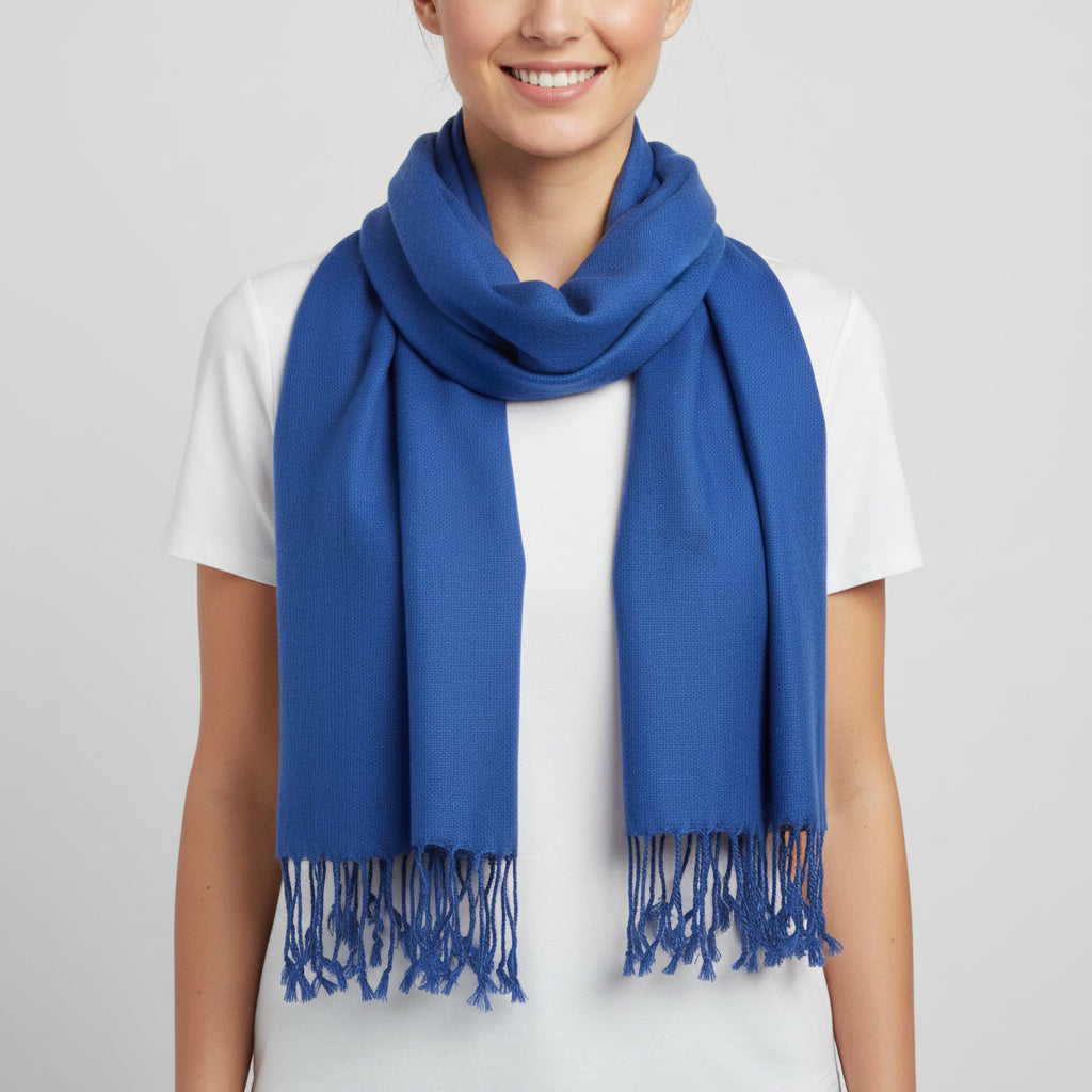 Dandarah Fair Trade Solid Handwoven Bamboo Viscose Scarf, Blue, Ethically Handmade