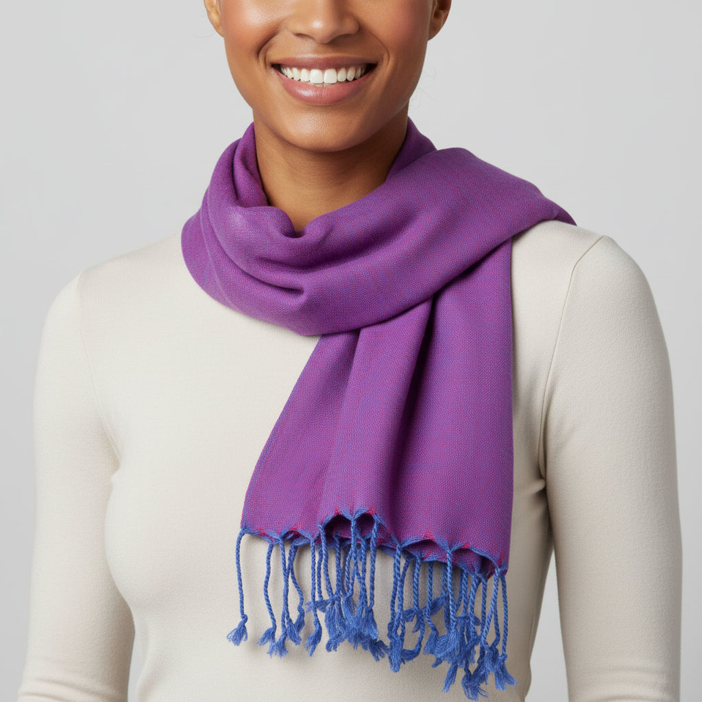 Dandarah Fair Trade Solid Handwoven Bamboo Viscose Scarf, Mauve and Fuchsia, Ethically Handmade