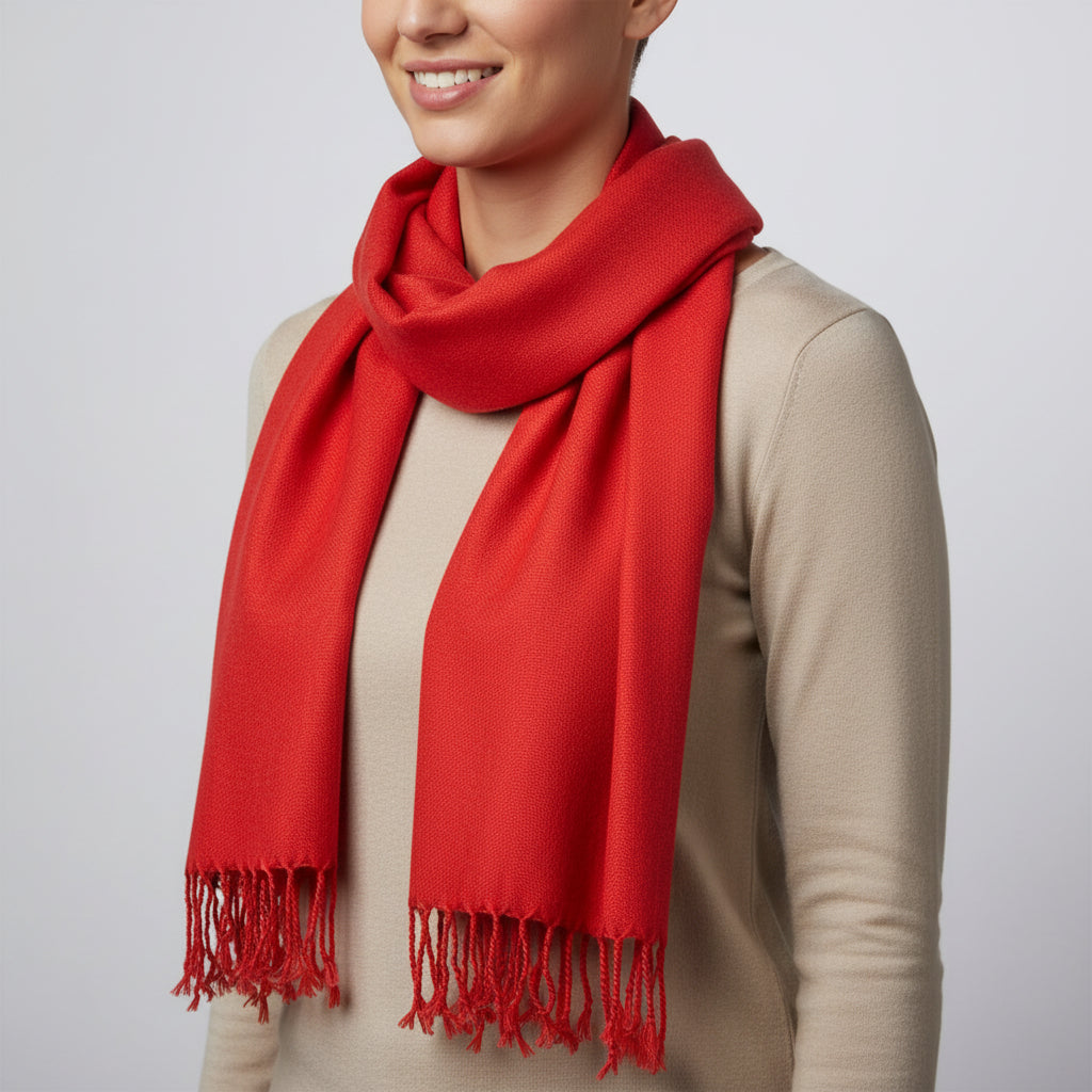 Dandarah Fair Trade Solid Handwoven Bamboo Viscose Scarf, Red, Ethically Handmade