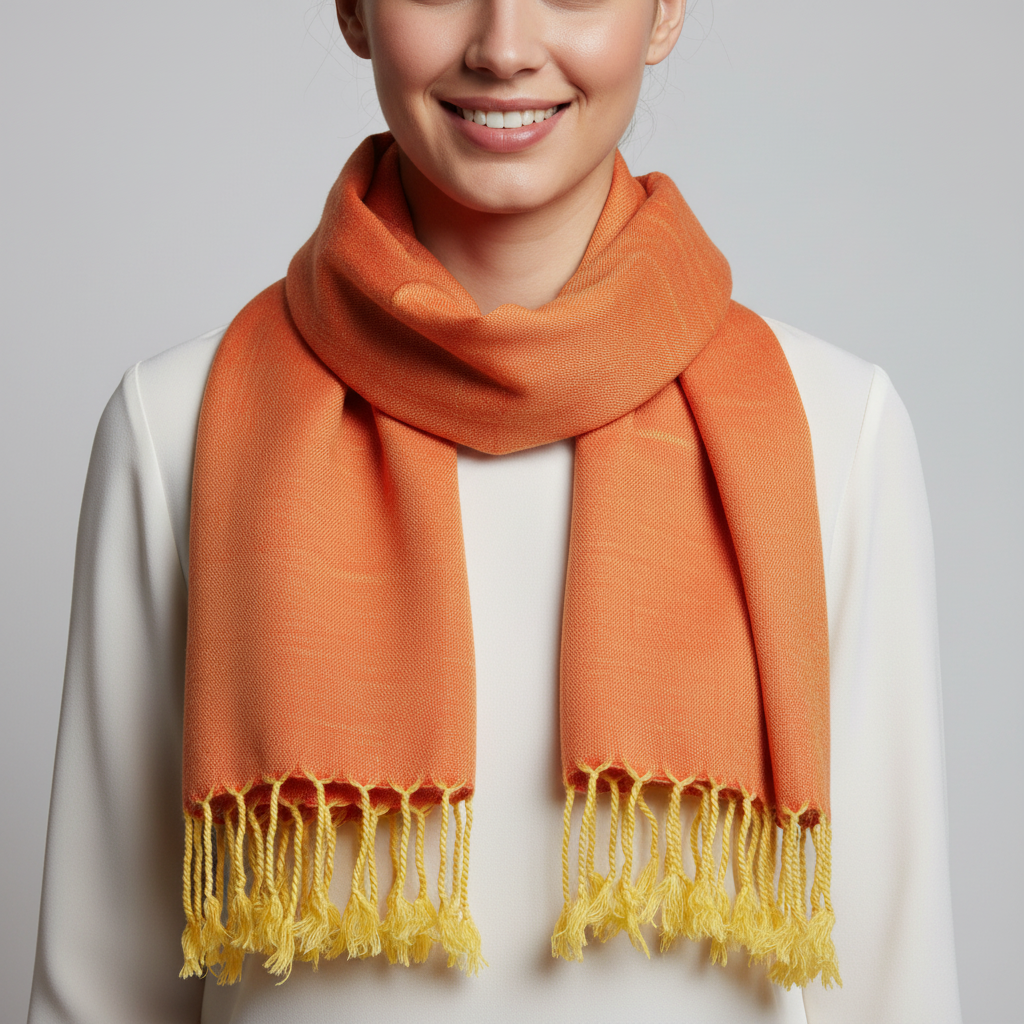 Dandarah Fair Trade Solid Handwoven Bamboo Viscose Scarf, Yellow and Orange, Ethically Handmade