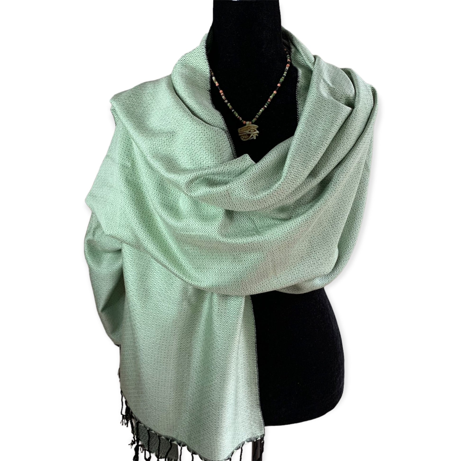 Double-faced Diamond Handwoven Bamboo Viscose Shawl - Pistachio