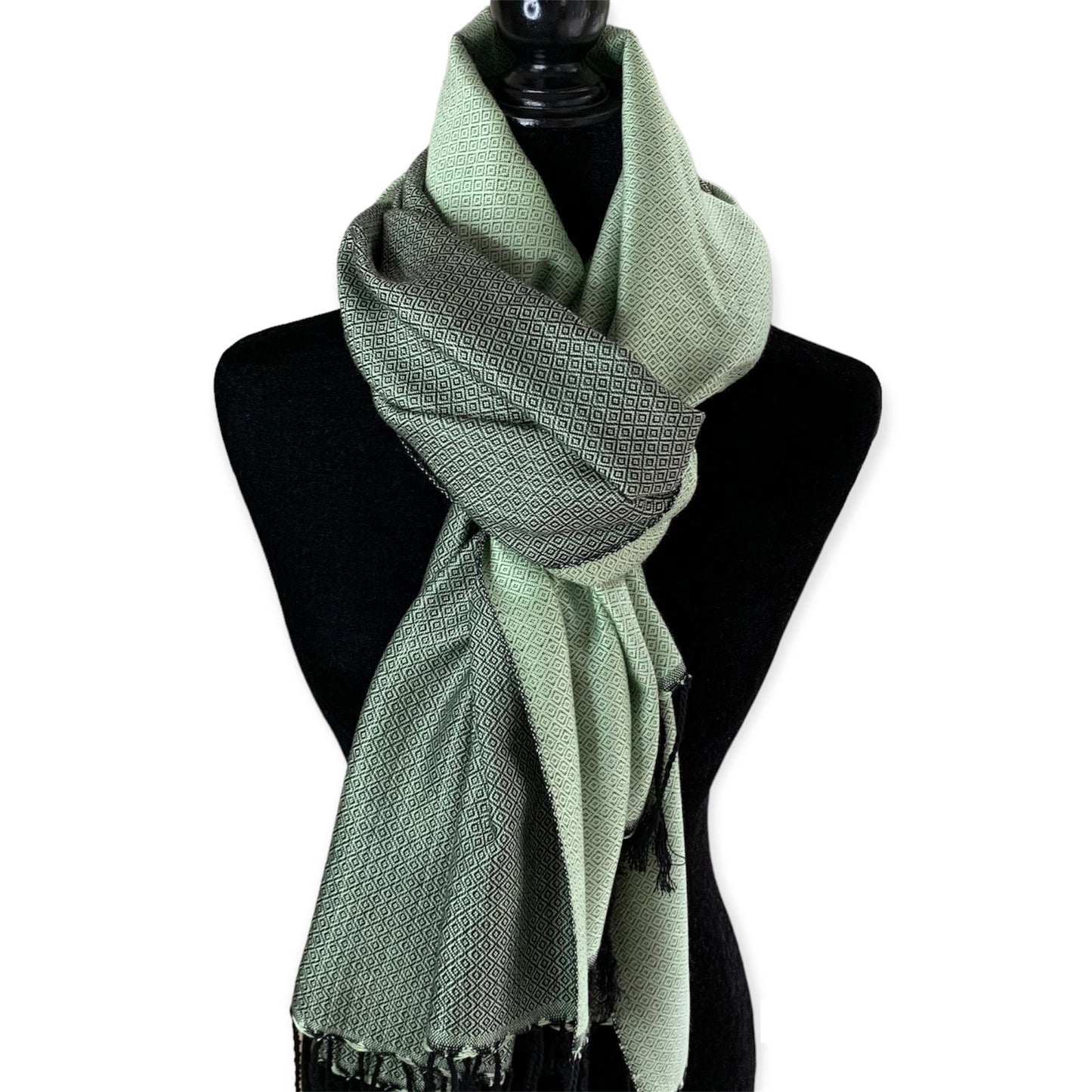 Double-faced Diamond Handwoven Bamboo Viscose Shawl - Pistachio