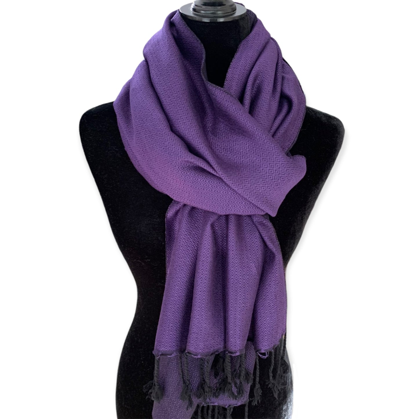 Reversable Diamond Handwoven Bamboo Viscose Shawl - Purple