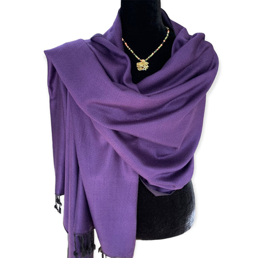 Reversable Diamond Handwoven Bamboo Viscose Shawl - Purple