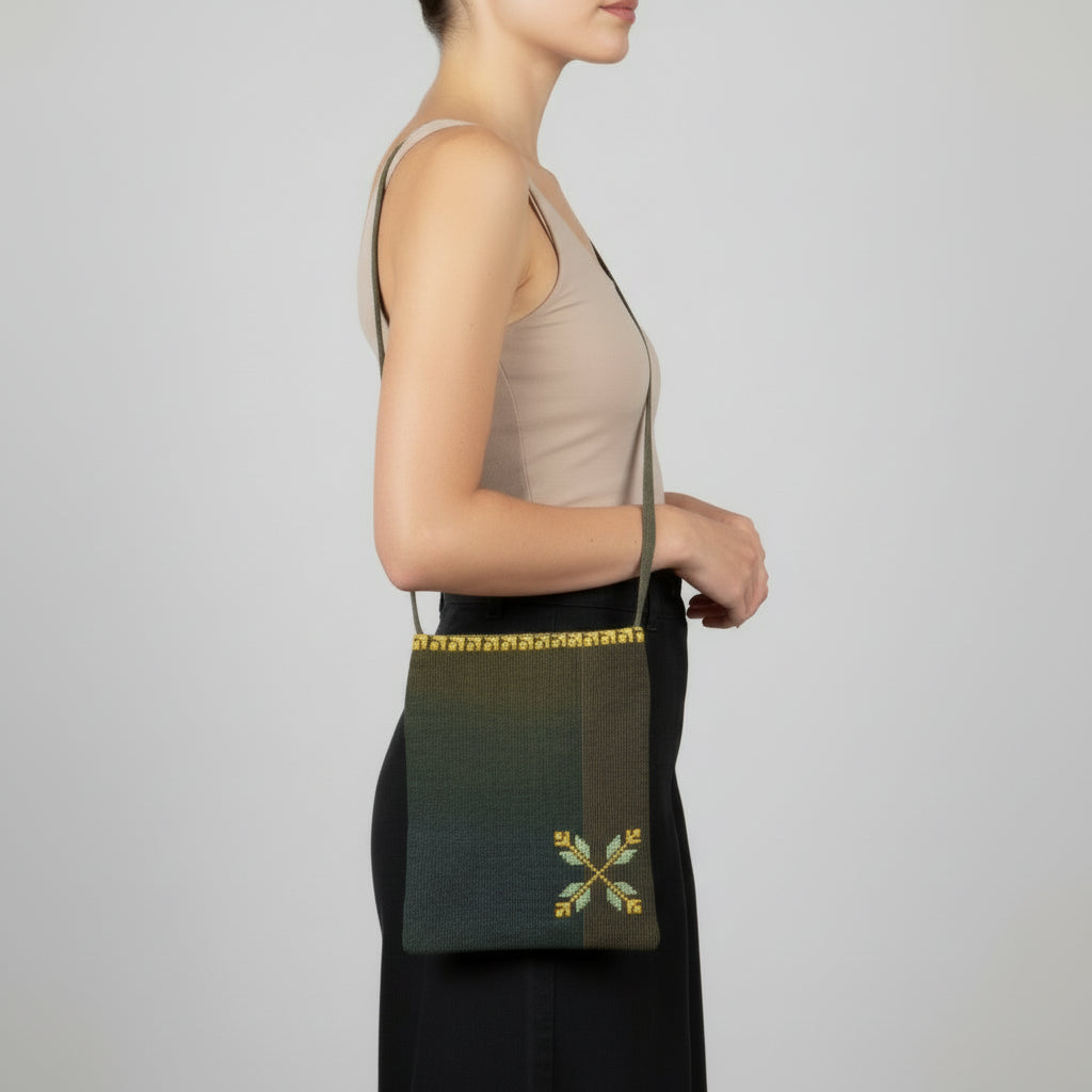 Fair Trade Edith Handcrafted Crossbody - Moiré with Arish traditional stitching, Hand-embroidery, Ethically Handmade, Sustainable Fashion, tatreez, cultural heritage