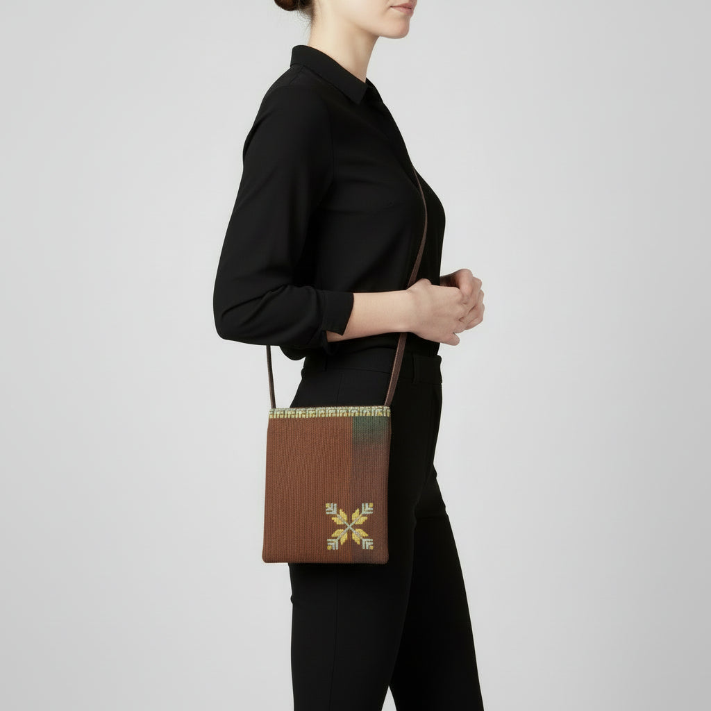 Fair Trade Edith Handcrafted Crossbody - Moiré with Arish traditional stitching, Hand-embroidery, Ethically Handmade, Sustainable Fashion, tatreez, cultural heritage