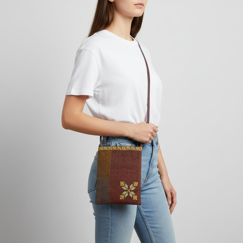 Fair Trade Edith Handcrafted Crossbody - Moiré with Arish traditional stitching, Hand-embroidery, Ethically Handmade, Sustainable Fashion, tatreez, cultural heritage
