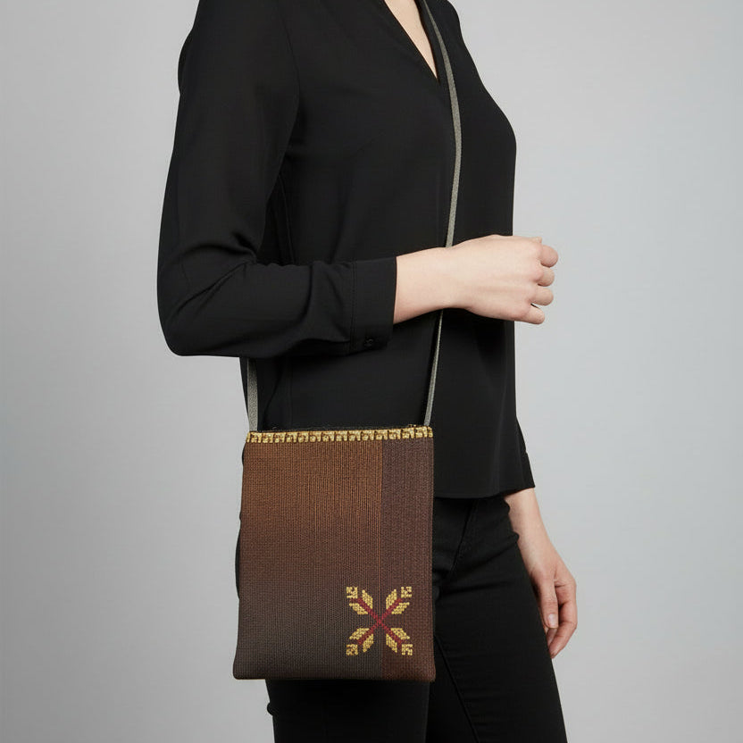 Fair Trade Edith Handcrafted Crossbody - Moiré with Arish traditional stitching, Hand-embroidery, Ethically Handmade, Sustainable Fashion, tatreez, cultural heritage