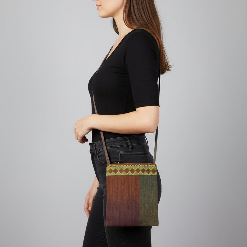 Fair Trade Edith Handcrafted Crossbody - Moiré with Arish traditional stitching, Hand-embroidery, Ethically Handmade, Sustainable Fashion, tatreez, cultural heritage