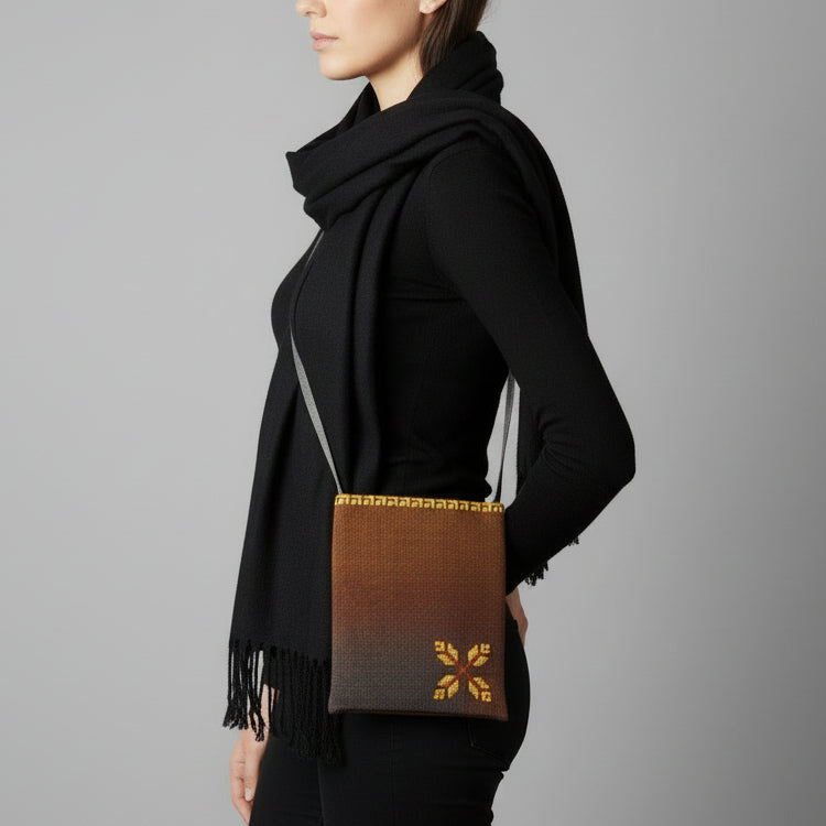 Fair Trade Edith Handcrafted Crossbody - Moiré with Arish traditional stitching, Hand-embroidery, Ethically Handmade, Sustainable Fashion, tatreez, cultural heritage
