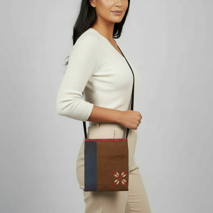 Fair Trade Edith Handcrafted Crossbody - Moiré with Arish traditional stitching, Hand-embroidery, Ethically Handmade, Sustainable Fashion, tatreez, cultural heritage