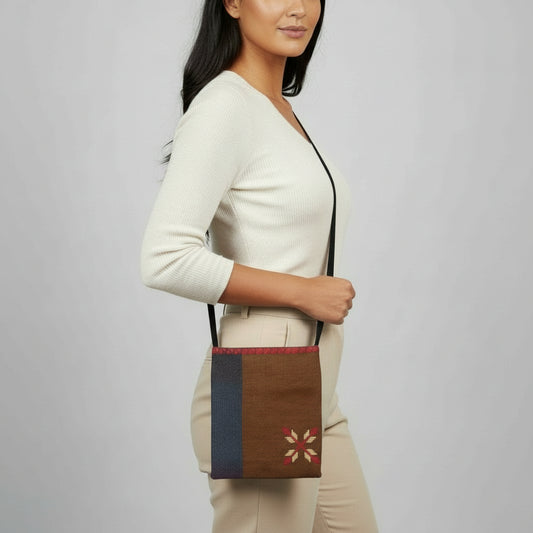 Fair Trade Edith Handcrafted Crossbody - Moiré with Arish traditional stitching, Hand-embroidery, Ethically Handmade, Sustainable Fashion, tatreez, cultural heritage