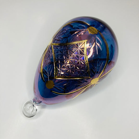 Blown Glass Egg Ornament -  Engraved Flowers in Purple
