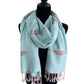 Fair Trade Handwoven Bamboo Viscose Scarf - Sky Blue & Red with Feather Geometric Design, Ethically Handmade