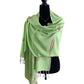 Fair Trade Handwoven Bamboo Viscose Scarf - Lime & Fuchsia with Feather Geometric Design, Ethically Handmade