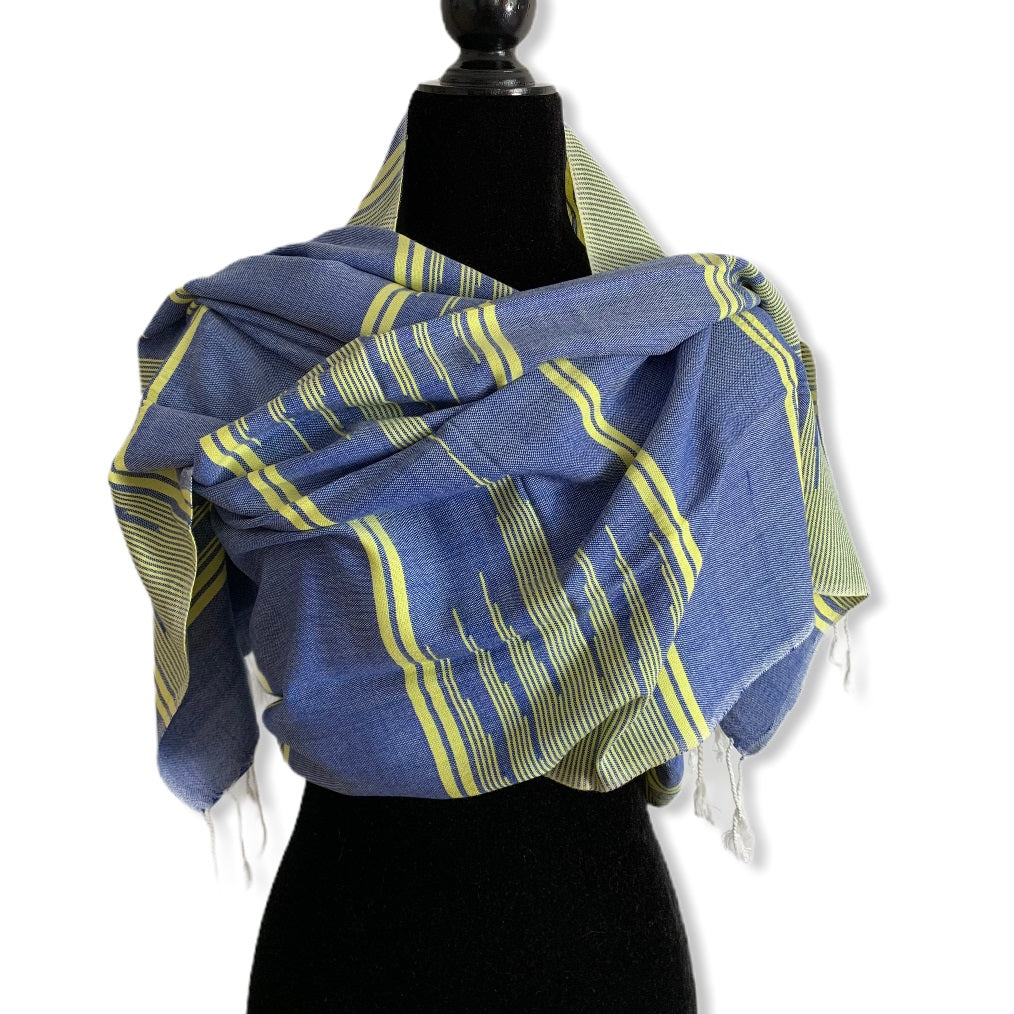 Geometric Handwoven Scarf - Blue & Yellow