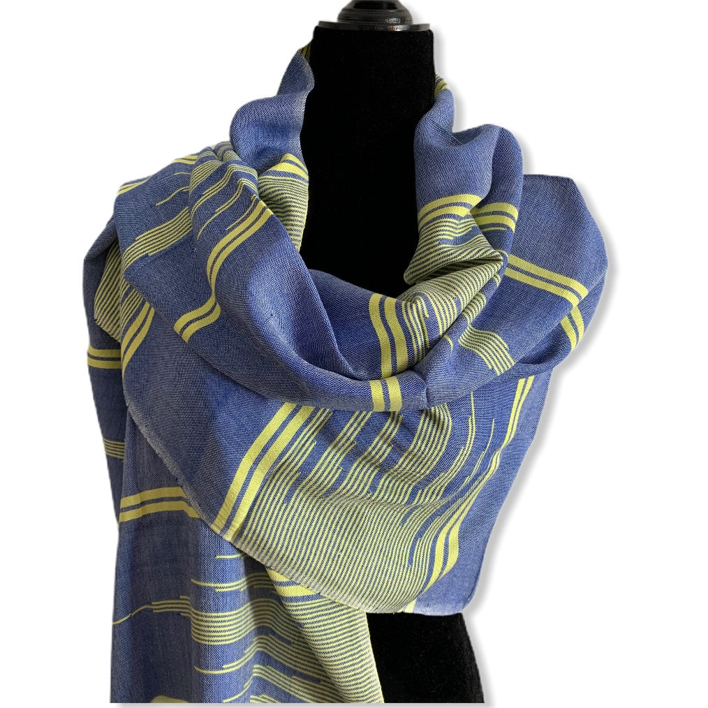 Geometric Handwoven Scarf - Blue & Yellow