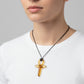 Handmade glass amber-colored Ankh symbol pendant on adjustable black cord