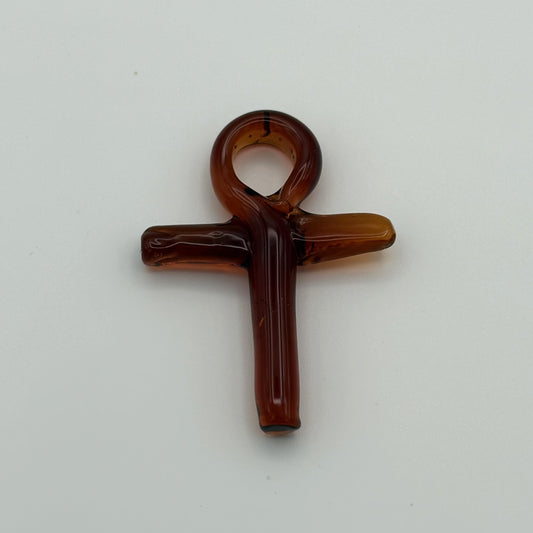 Handcrafted Ankh Glass Pendant - Amber