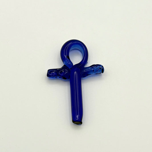 Handcrafted Ankh Glass Pendant - Egyptian Blue