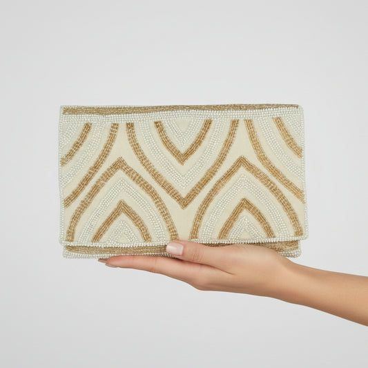Fair Trade Gold Arches Hand-beaded Flap Clutch, Women Artisans, Sustainable Fashion, Ethically Handmade, Bride, Wedding