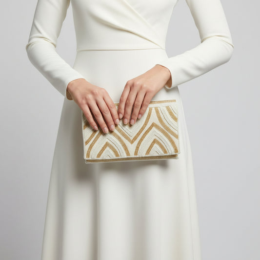 Fair Trade Gold Arches Hand-beaded Flap Clutch, Women Artisans, Sustainable Fashion, Ethically Handmade, Bride, Wedding
