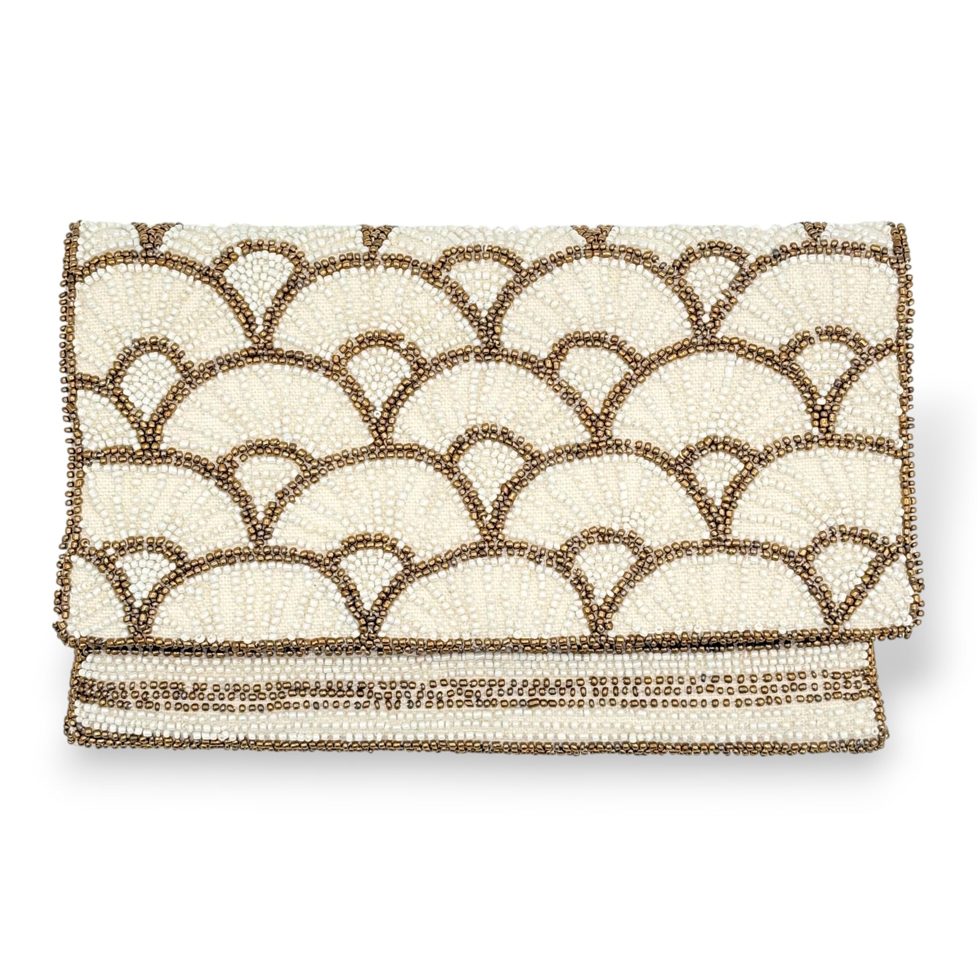 Gold Papyrus Hand-beaded Flap Clutch