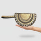 Fair Trade Half moon hand-beaded wristlet clutch in bronze & gold with intricate geometric patterns, Women Artisans, Sustainable Fashion