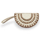 Half Moon hand-beaded wristlet clutch with geometric pattern in white & gold