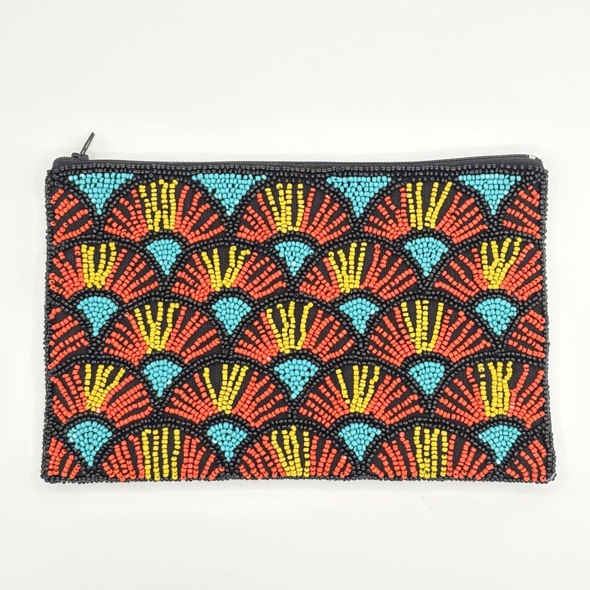 Papyrus Hand-beaded Clutch - Aqua, Orange & Yellow
