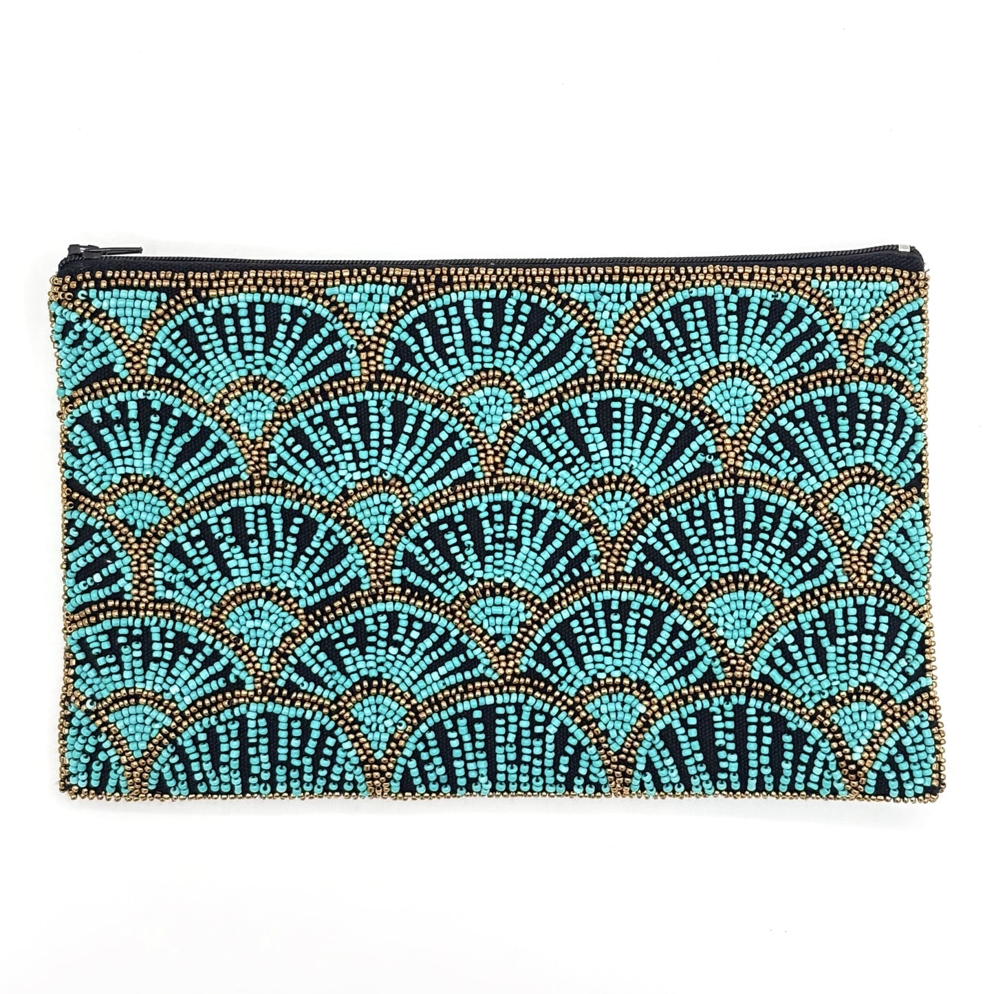 Papyrus Hand-beaded Clutch - Turquoise & Antique Bronze