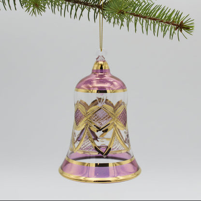 Fair Trade Handblown Glass Engraved Bell Ornament with Gold Details