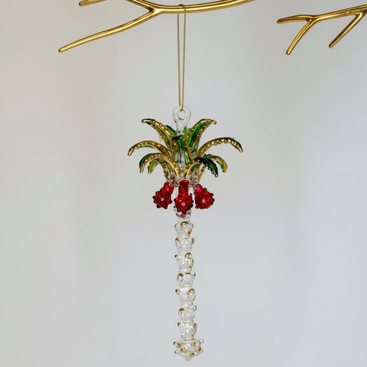 Fair Trade, Handcrafted Palm Tree Shaped Glass Ornament with Gold Detail