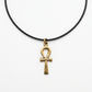 Handmade brass pendant featuring Egyptian Ankh symbol on black cord