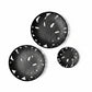 Three handcrafted black leaf-patterned upcycled metal plates for wall decor or tabletop decor, handmade, sustainable