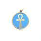Necklace with a turquoise pendant featuring a gold ankh symbol, handmade of brass
